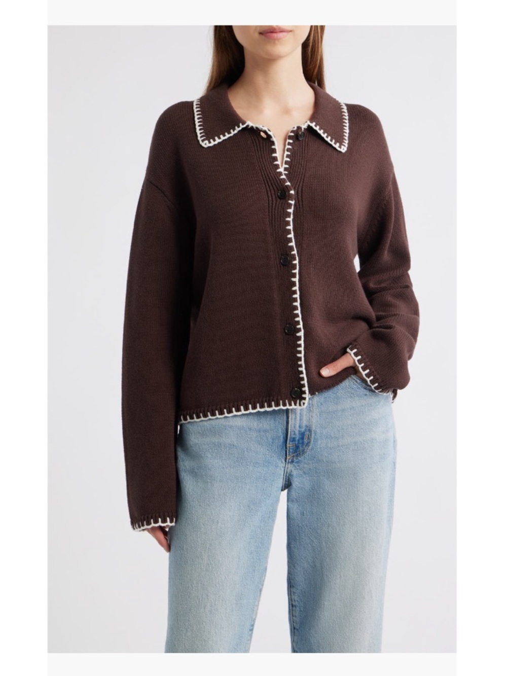 Rails Rayleen Cotton Collar Cardigan in Brown, Size XL